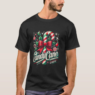 Family Matching Xmas Christmas Candy Cane Crew Bow T-Shirt