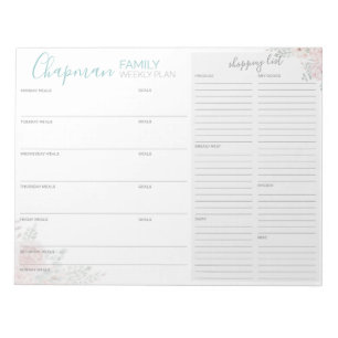 Family Meal Plan & Shopping List Notepad