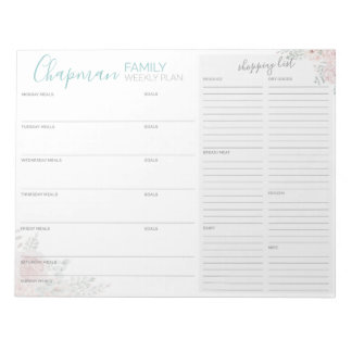 Family Meal Plan & Shopping List Notepad