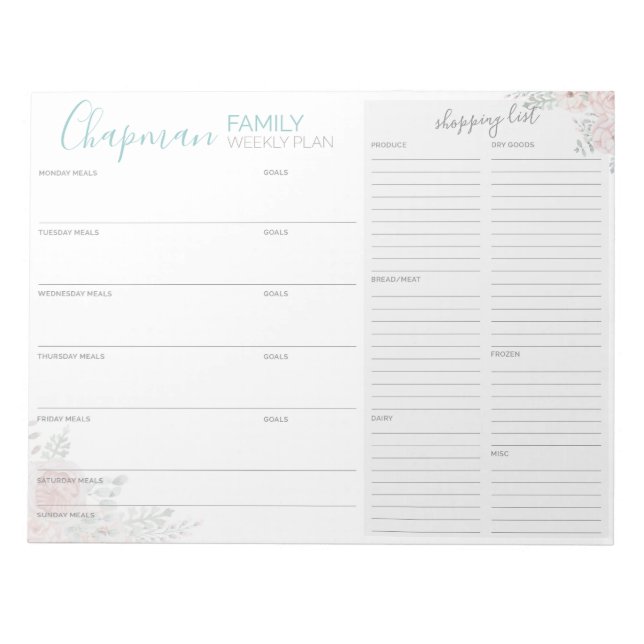 Family Meal Plan & Shopping List Notepad (Front)