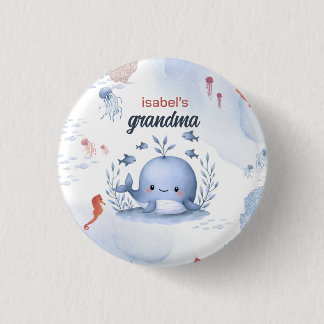 family member blue whale under sea baby shower 1 inch round button