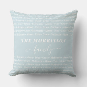 Family Member Names Pattern Modern Trendy Script Throw Pillow