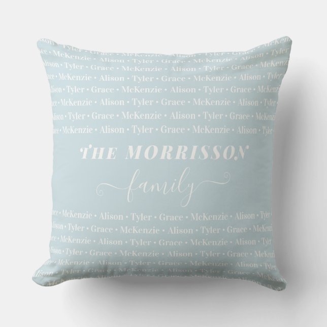 Family Member Names Pattern Modern Trendy Script Throw Pillow (Front)