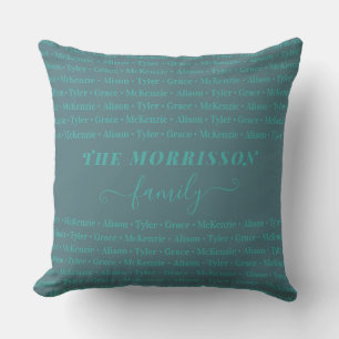 Family Member Names Pattern Modern Trendy Script Throw Pillow