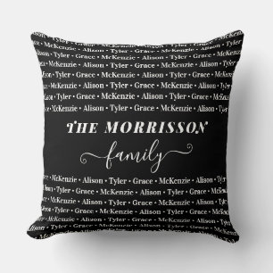 Family Member Names Pattern Modern Trendy Script Throw Pillow
