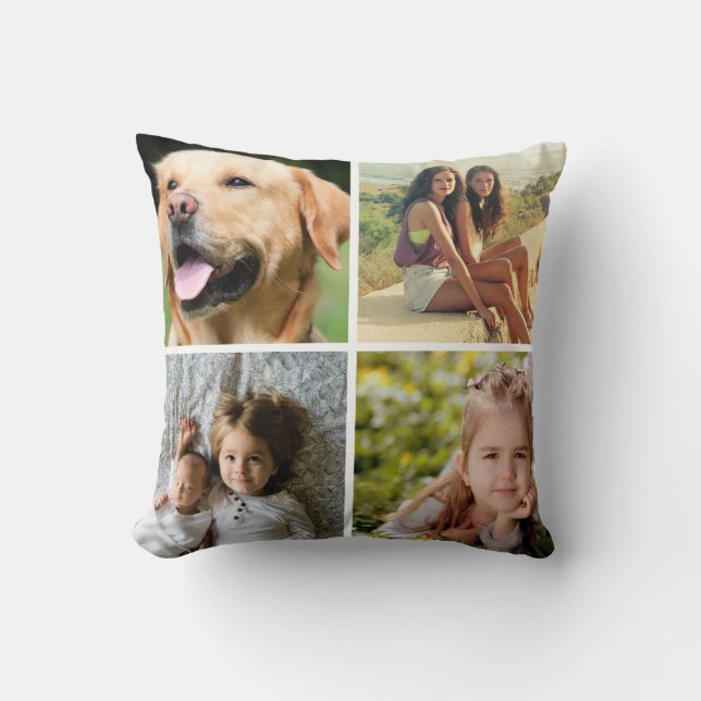 Family Memoires  Photo Collage, Custom Four Photo Throw Pillow (Front)