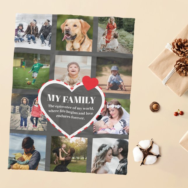 Family Memorial Personalized Photo Collage Fleece Blanket (Creator Uploaded)