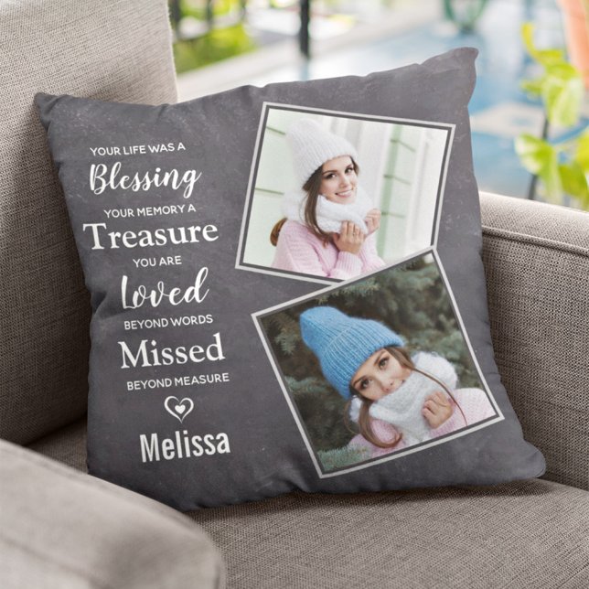 Family Memorial Remembrance Keepsake Photo Throw Pillow (Creator Uploaded)