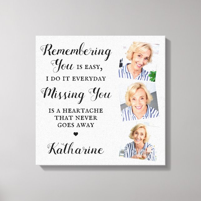 Family Memorial Remembrance Personalized 3 Photo  Canvas Print (Front)