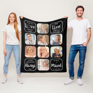 Family Memorial Sympathy Quote 8 Photo Collage Fleece Blanket