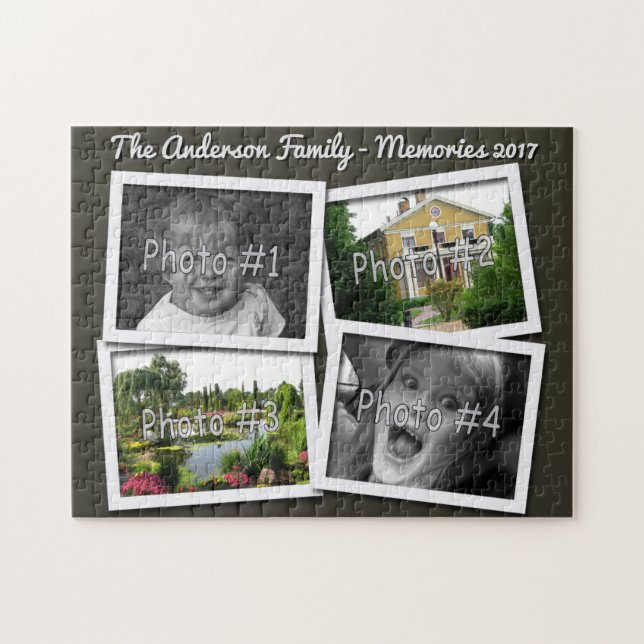 Family Memories 4 x Custom Photos Challenge Black Jigsaw Puzzle (Horizontal)