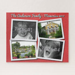 Family Memories 4 x Custom Photos Challenge Red Jigsaw Puzzle