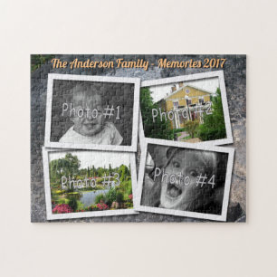 Family Memories 4 x Custom Photos Challenge Rock Jigsaw Puzzle