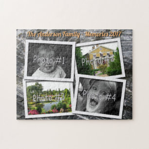 Family Memories 4 x Custom Photos Challenge Rock Jigsaw Puzzle