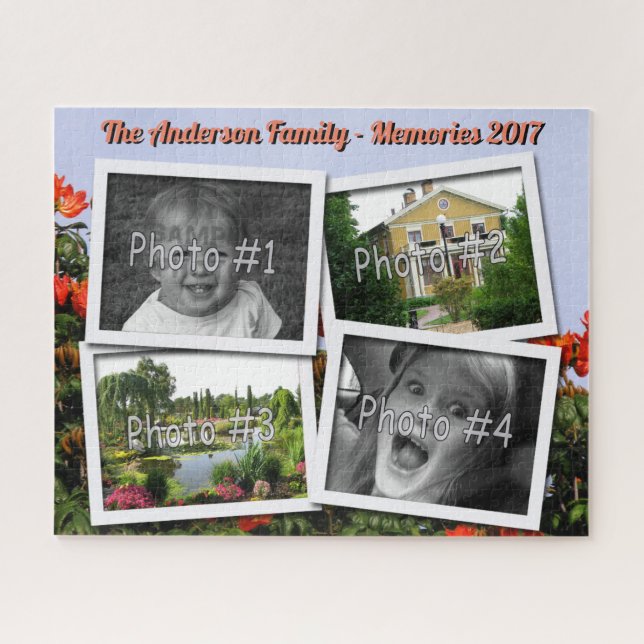 Family Memories 4 x Custom Photos Challenge Tulip Jigsaw Puzzle (Horizontal)