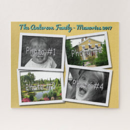 Family Memories 4 x Custom Photos Challenge Yellow Jigsaw Puzzle