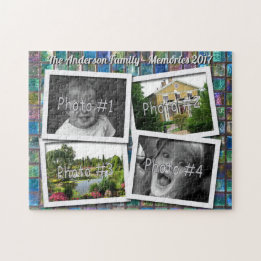 Family Memories 4 x Custom Photos on Glass Tiles Jigsaw Puzzle