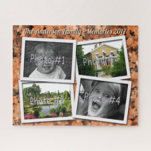 Family Memories 4 x Custom Photos on Orange Rock Jigsaw Puzzle