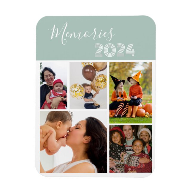 Family Memories 5 photo collage green Magnet (Vertical)