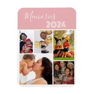 Family Memories 5 photo collage pink Magnet