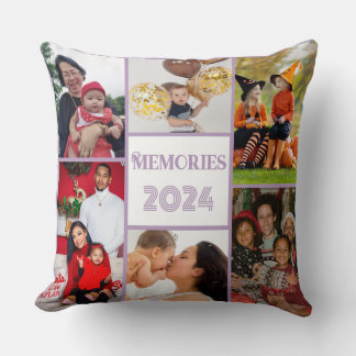 Family Memories 5 photo collage purple Throw Pillow