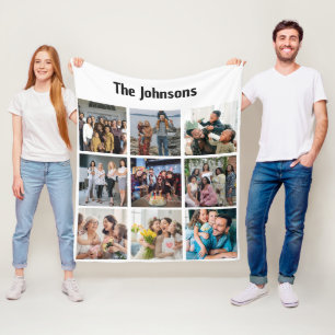 Family Memories 9 Photo Grid Personalized Collage Fleece Blanket