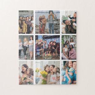 Family Memories 9 Photo Grid Personalized Collage Jigsaw Puzzle