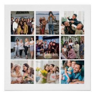 Family Memories 9 Photo Grid Personalized Collage Poster
