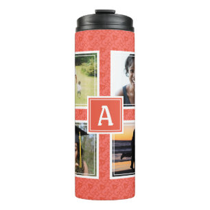Family Memories MONOGRAM Photo Template Coral Thermal Tumbler