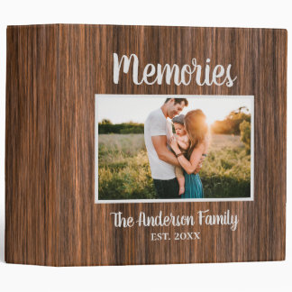 Family Memories Name Photo Brown Wood Scrapbook Binder