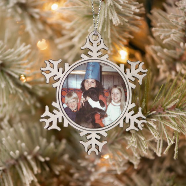 Family Memories Snowflake Pewter Christmas Ornament (Tree)