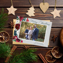 Family Merry Christmas Holiday Floral Photo Card