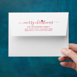 Family Merry Christmas Red Return Address Envelope