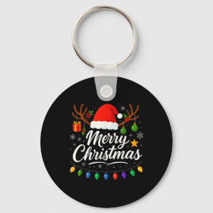 Family Merry Christmas Red Santa Hat Reindeer Xmas Keychain