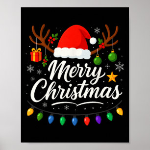 Family Merry Christmas Red Santa Hat Reindeer Xmas Poster
