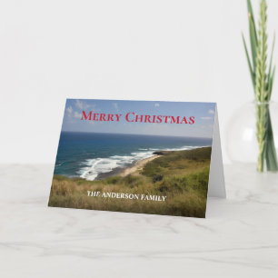 Family Merry Christmas Summer Ocean Beach Custom Card