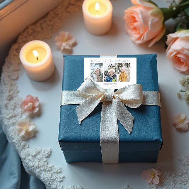 Family Minimalist 3 Photos Collage Keepsake Sticker (Family Minimalist 3 Photos Collage Keepsake Rectangular Stickers.)