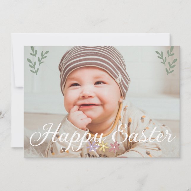 family Modern Calligraphy Photo Happy Easter  Holiday Card (Front)