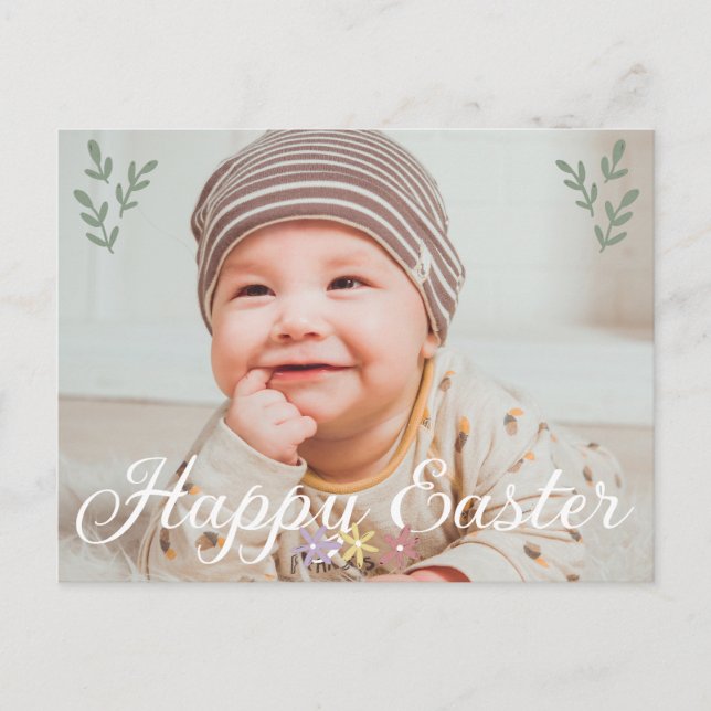family Modern Calligraphy Photo Happy Easter  Holiday Postcard (Front)