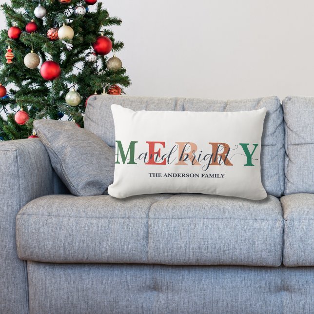 Family Modern Colourful Merry and Bright  Lumbar Pillow (Creator Uploaded)