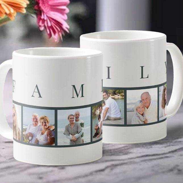 FAMILY Modern Typography and Custom 6 Photo Coffee Mug (Creator Uploaded)