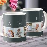 FAMILY Modern Typography and Custom 6 Photo Slate Coffee Mug<br><div class="desc">Personalized mug with the word FAMILY, lettered in modern typography, above your photos. The photo template is set up for you to add 6 of your favourite pictures, which are displayed in square format in a simple, strip style, photo collage. This smart and stylish custom piece has a modern colour...</div>
