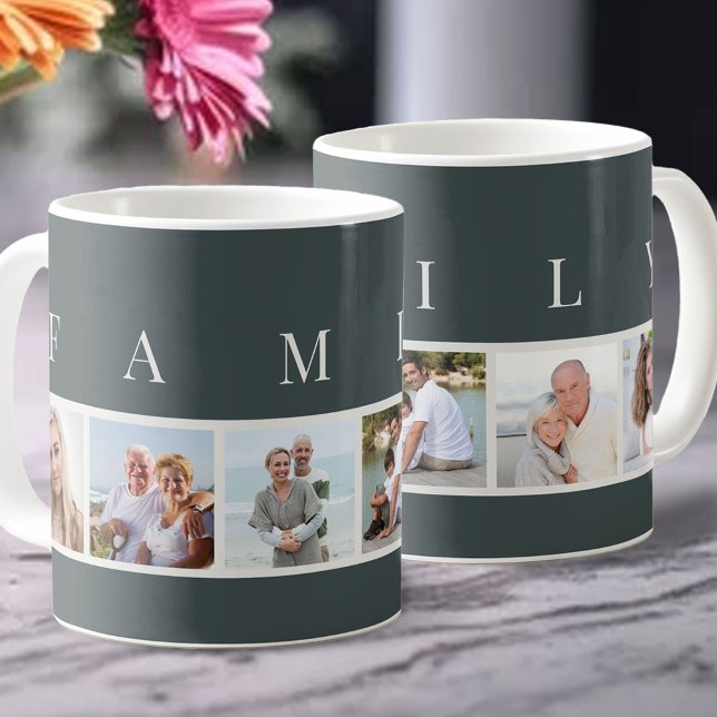 FAMILY Modern Typography and Custom 6 Photo Slate Coffee Mug (Creator Uploaded)