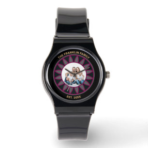 Family Mom Dad Photo Name Year Modern Personalize Watch