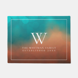 Family Monogram Abstract Art Teal Orange Doormat