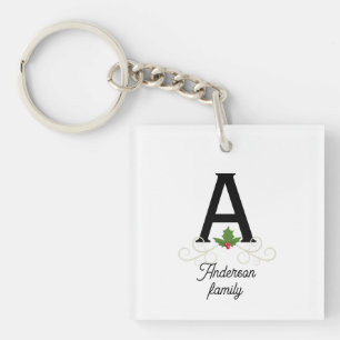 Family Monogram Christmas Holly Keychain