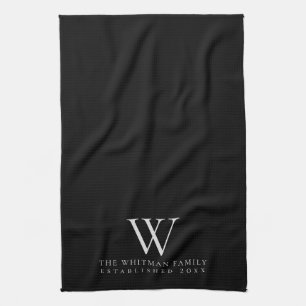Family Monogram Elegant Black Kitchen Towel