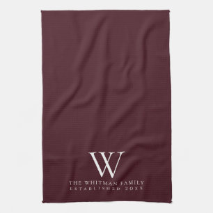 Family Monogram Elegant Burgundy Kitchen Towel
