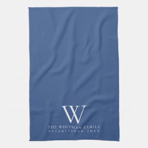 Family Monogram Elegant Classic Blue Kitchen Towel