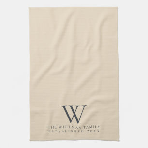 Family Monogram Elegant Cream Slate Gray Kitchen Towel
